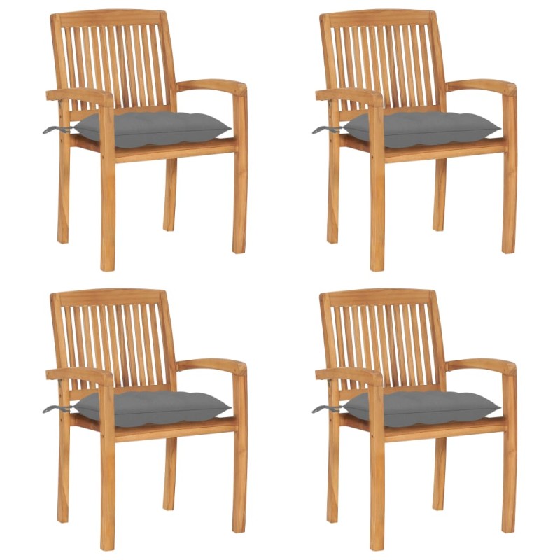 vidaXL Sedie da Giardino Impilabili 4 pz con Cuscini Massello di Teak vidaXL Sedie da Giardino Impilabili 4 pz con Cuscini Massello di Teak