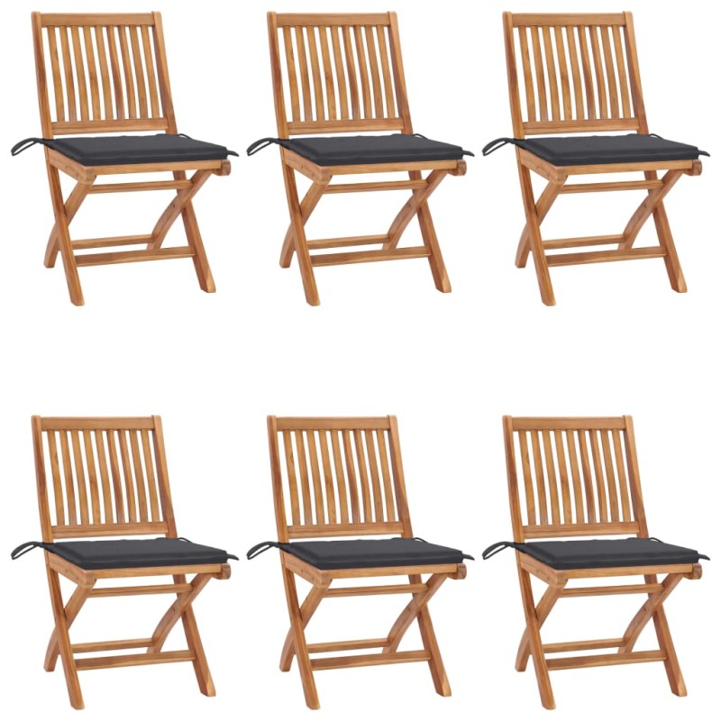 vidaXL Sedie da Giardino Pieghevoli con Cuscini 6 pz Massello di Teak vidaXL Sedie da Giardino Pieghevoli con Cuscini 6 pz Massello di Teak