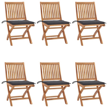 vidaXL Sedie da Giardino Pieghevoli con Cuscini 6 pz Massello di Teak