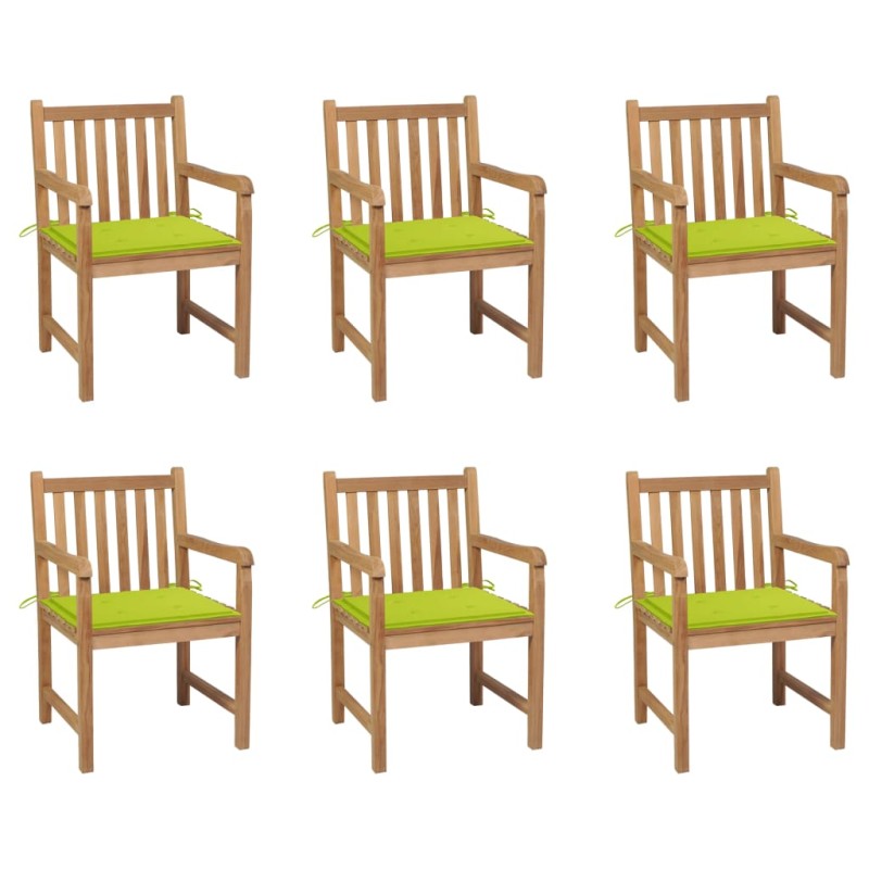 vidaXL Sedie da Giardino 6 pz e Cuscini Verde Brillante Massello Teak vidaXL Sedie da Giardino 6 pz e Cuscini Verde Brillante Massello Teak