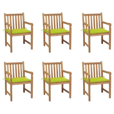 vidaXL Sedie da Giardino 6 pz e Cuscini Verde Brillante Massello Teak