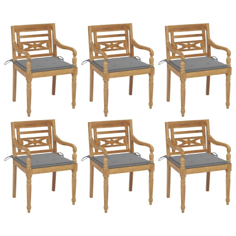 vidaXL Sedie Batavia con Cuscini 6 pz in Legno Massello di Teak vidaXL Sedie Batavia con Cuscini 6 pz in Legno Massello di Teak