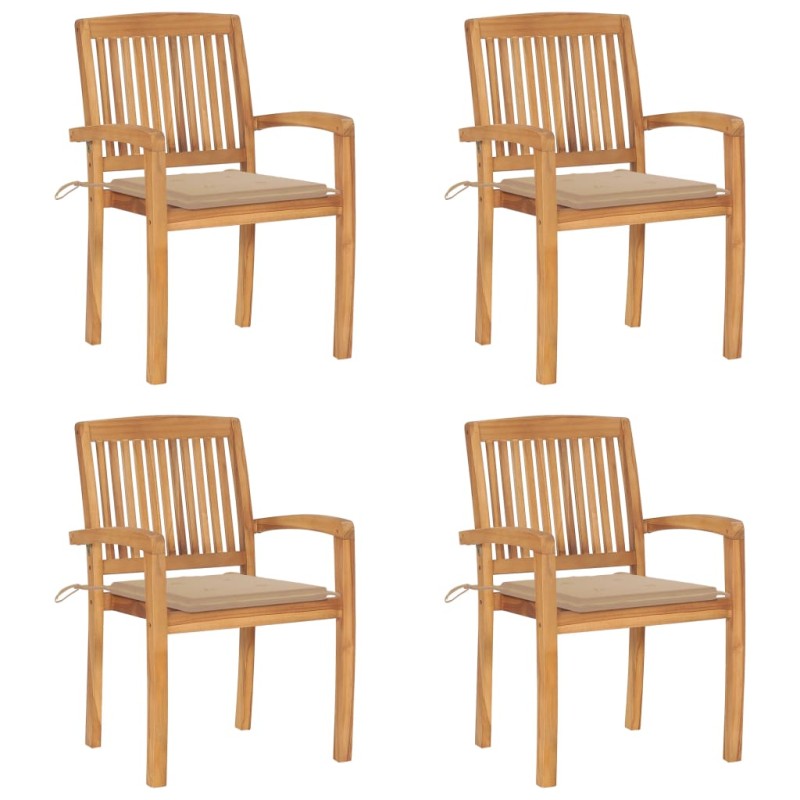 vidaXL Sedie da Giardino Impilabili 4 pz con Cuscini Massello di Teak vidaXL Sedie da Giardino Impilabili 4 pz con Cuscini Massello di Teak