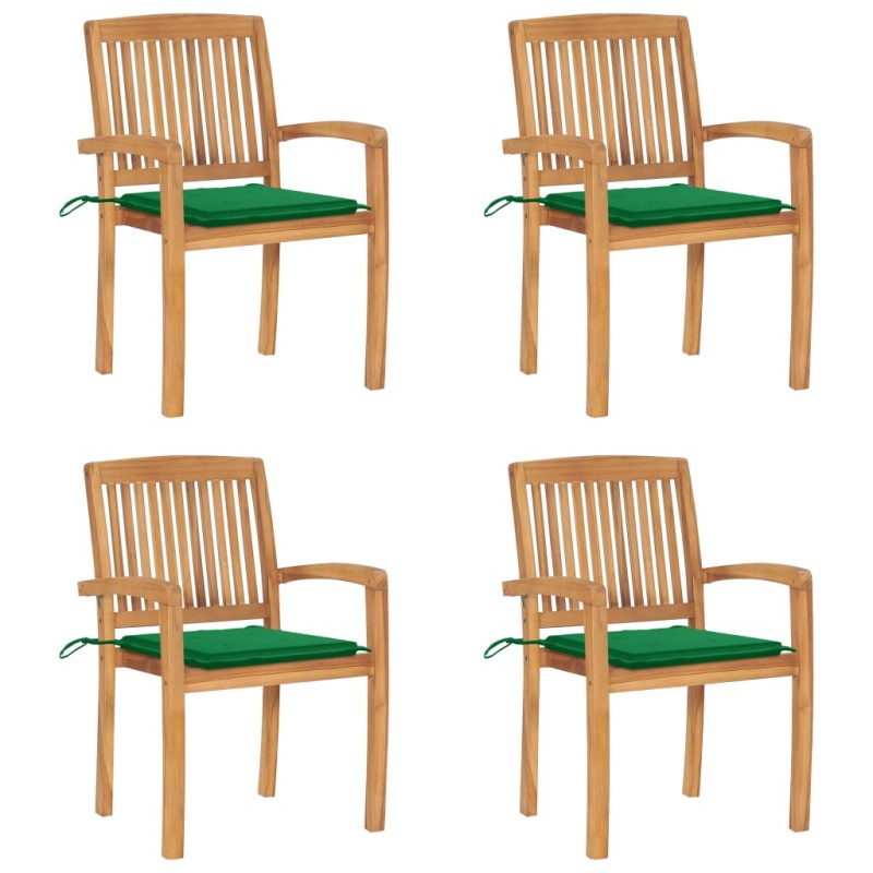 vidaXL Sedie da Giardino Impilabili 4 pz con Cuscini Massello di Teak vidaXL Sedie da Giardino Impilabili 4 pz con Cuscini Massello di Teak