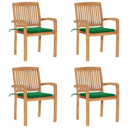 vidaXL Sedie da Giardino Impilabili 4 pz con Cuscini Massello di Teak
