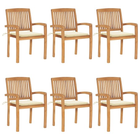 vidaXL Sedie da Giardino Impilabili con Cuscini 6 pz Massello di Teak