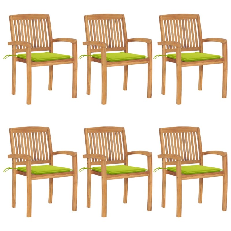 vidaXL Sedie da Giardino Impilabili con Cuscini 6 pz Massello di Teak vidaXL Sedie da Giardino Impilabili con Cuscini 6 pz Massello di Teak