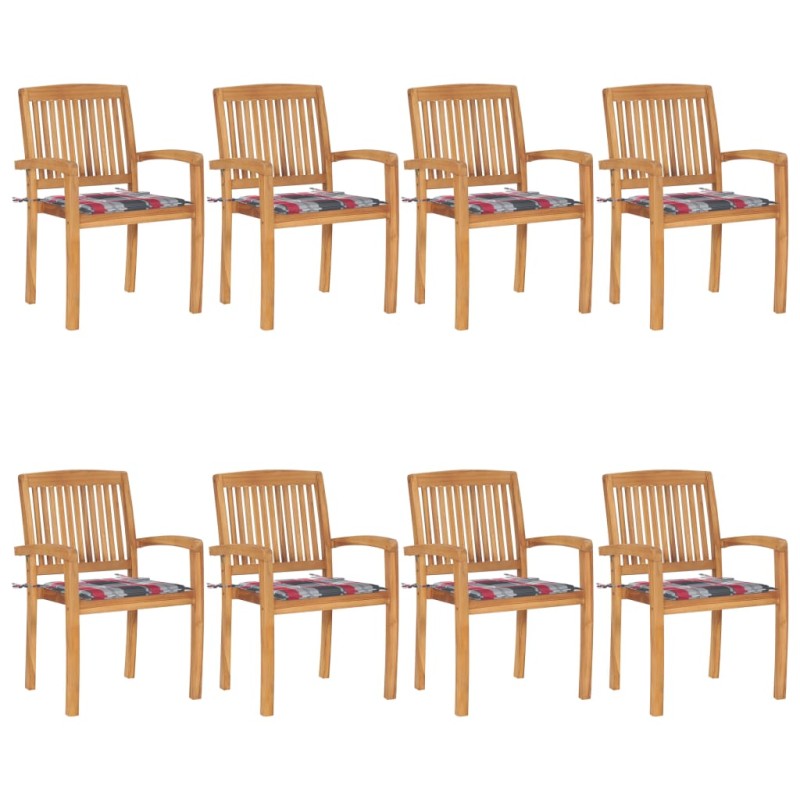 vidaXL Sedie da Giardino Impilabili 8 pz con Cuscini Massello di Teak vidaXL Sedie da Giardino Impilabili 8 pz con Cuscini Massello di Teak