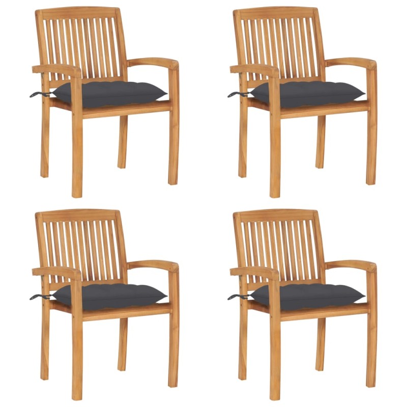 vidaXL Sedie da Giardino Impilabili 4 pz con Cuscini Massello di Teak vidaXL Sedie da Giardino Impilabili 4 pz con Cuscini Massello di Teak