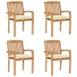 vidaXL Sedie da Giardino Impilabili 4 pz con Cuscini Massello di Teak vidaXL Sedie da Giardino Impilabili 4 pz con Cuscini Massello di Teak