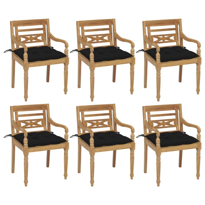 vidaXL Sedie Batavia con Cuscini 6 pz in Legno Massello di Teak vidaXL Sedie Batavia con Cuscini 6 pz in Legno Massello di Teak