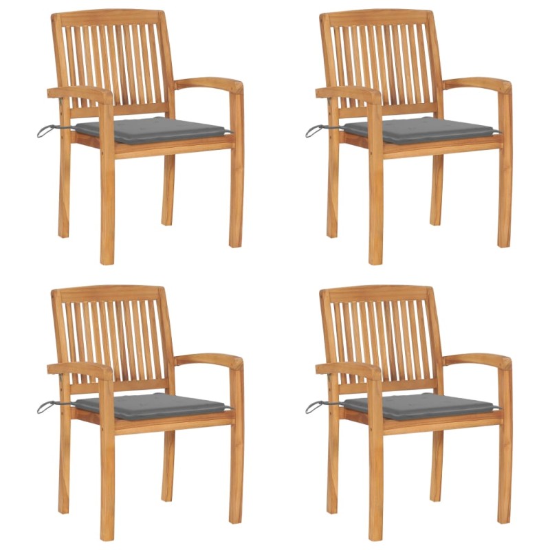 vidaXL Sedie da Giardino Impilabili 4 pz con Cuscini Massello di Teak vidaXL Sedie da Giardino Impilabili 4 pz con Cuscini Massello di Teak