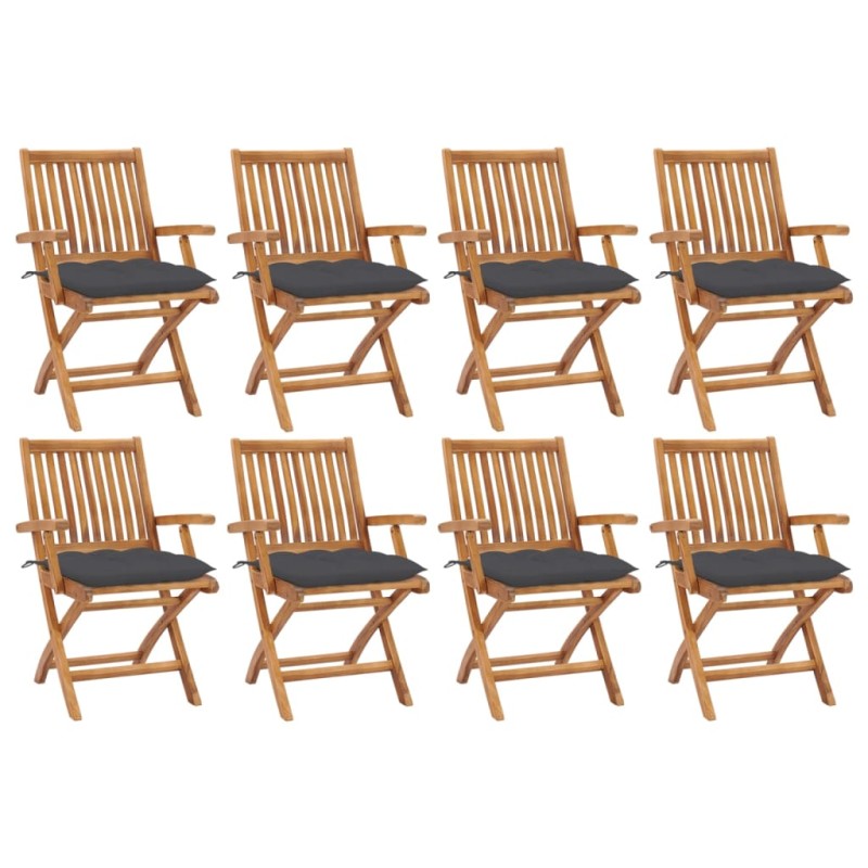 vidaXL Sedie da Giardino Pieghevoli con Cuscini 8 pz Massello di Teak