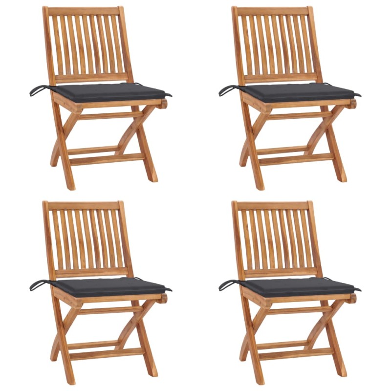 vidaXL Sedie da Giardino Pieghevoli con Cuscini 4 pz Massello di Teak vidaXL Sedie da Giardino Pieghevoli con Cuscini 4 pz Massello di Teak