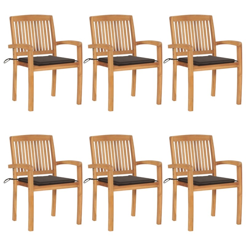 vidaXL Sedie da Giardino Impilabili con Cuscini 6 pz Massello di Teak vidaXL Sedie da Giardino Impilabili con Cuscini 6 pz Massello di Teak