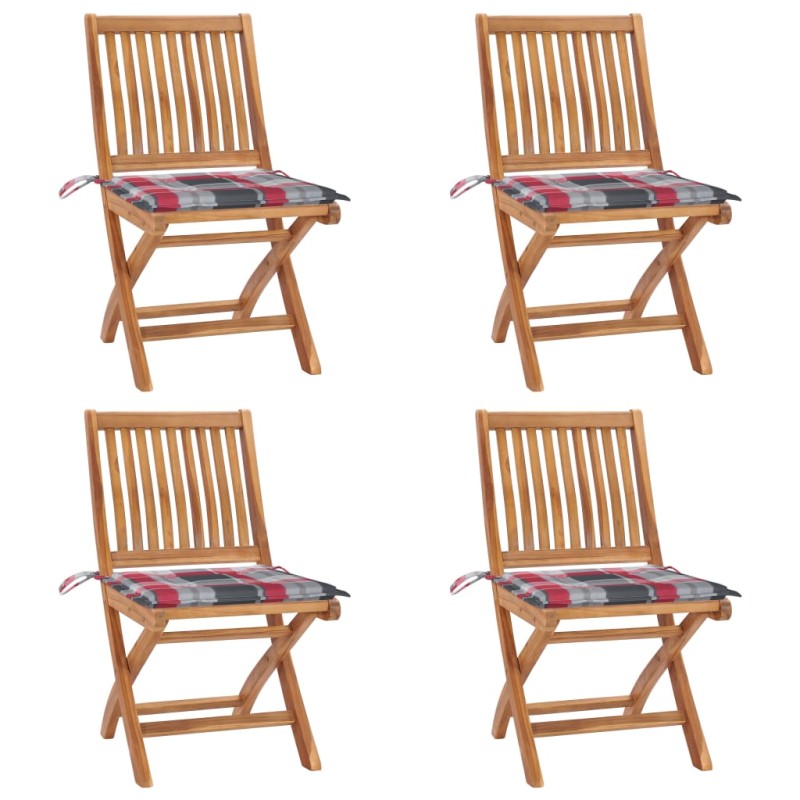vidaXL Sedie da Giardino Pieghevoli con Cuscini 4 pz Massello di Teak vidaXL Sedie da Giardino Pieghevoli con Cuscini 4 pz Massello di Teak