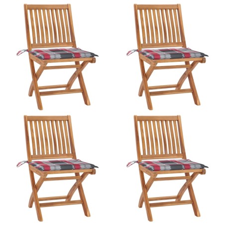 vidaXL Sedie da Giardino Pieghevoli con Cuscini 4 pz Massello di Teak