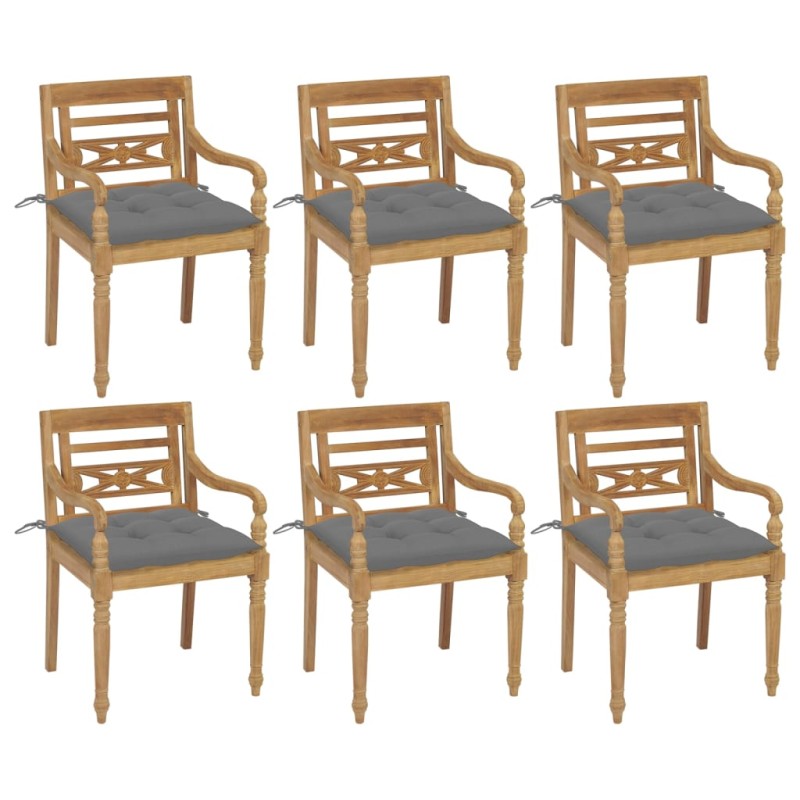 vidaXL Sedie Batavia con Cuscini 6 pz in Legno Massello di Teak vidaXL Sedie Batavia con Cuscini 6 pz in Legno Massello di Teak