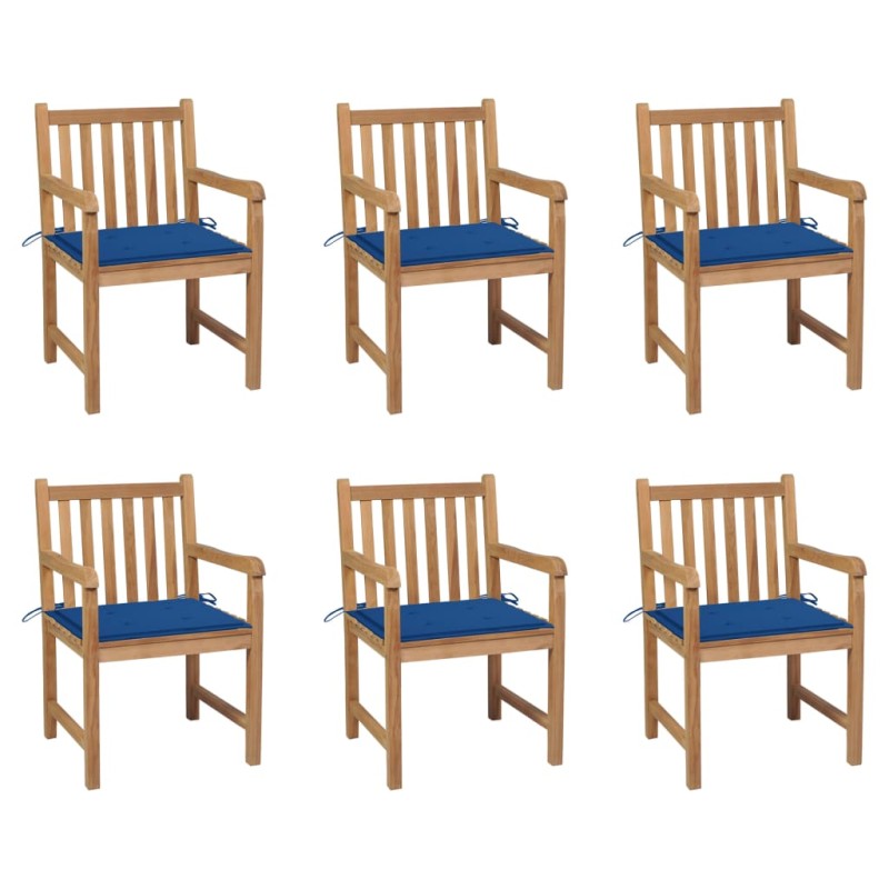 vidaXL Sedie da Giardino 6 pz con Cuscini Blu Reale Massello di Teak vidaXL Sedie da Giardino 6 pz con Cuscini Blu Reale Massello di Teak