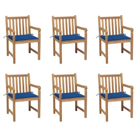 vidaXL Sedie da Giardino 6 pz con Cuscini Blu Reale Massello di Teak