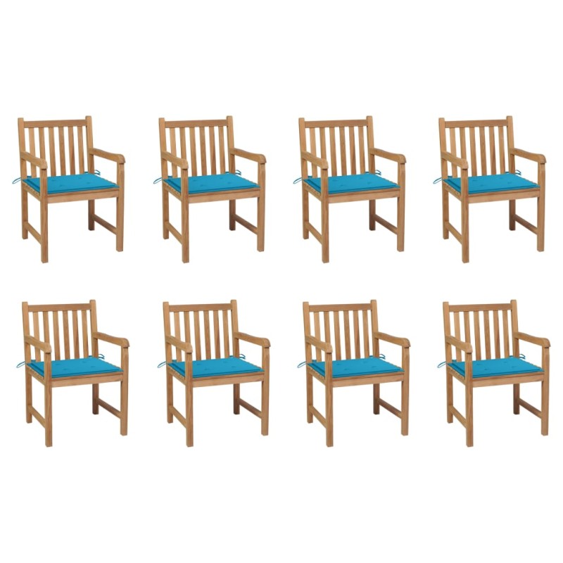 vidaXL Sedie da Giardino 8 pz con Cuscini Blu in Massello di Teak vidaXL Sedie da Giardino 8 pz con Cuscini Blu in Massello di Teak