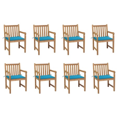 vidaXL Sedie da Giardino 8 pz con Cuscini Blu in Massello di Teak