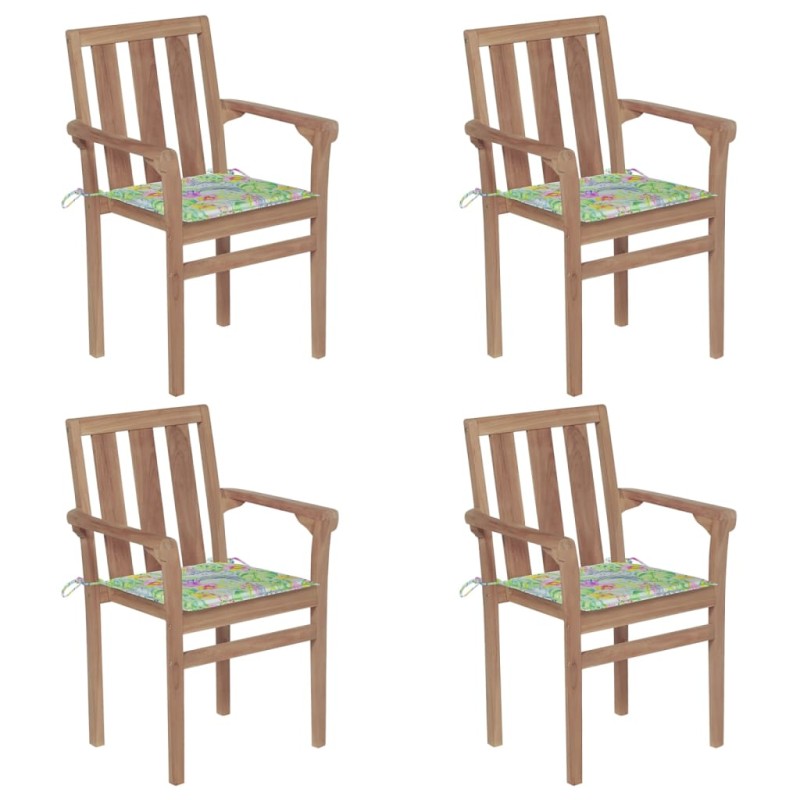 vidaXL Sedie da Giardino Impilabili con Cuscini 4 pz Massello di Teak vidaXL Sedie da Giardino Impilabili con Cuscini 4 pz Massello di Teak