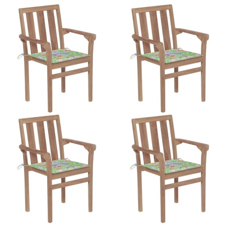 vidaXL Sedie da Giardino Impilabili con Cuscini 4 pz Massello di Teak