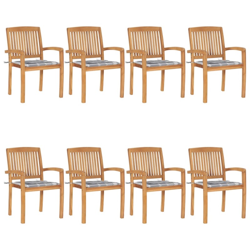vidaXL Sedie da Giardino Impilabili 8 pz con Cuscini Massello di Teak vidaXL Sedie da Giardino Impilabili 8 pz con Cuscini Massello di Teak