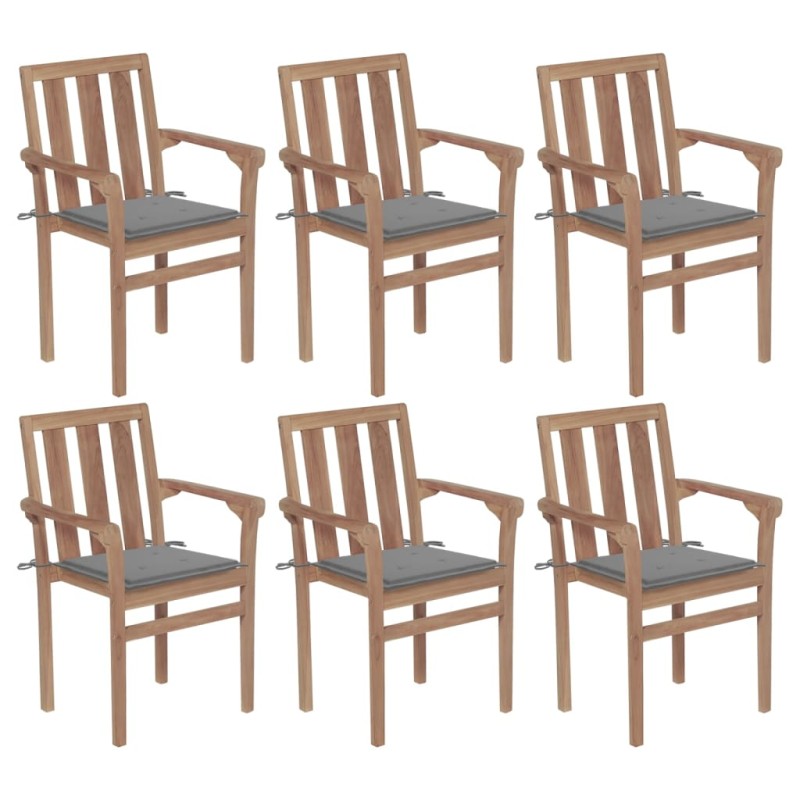 vidaXL Sedie da Giardino Impilabili con Cuscini 6 pz Massello di Teak vidaXL Sedie da Giardino Impilabili con Cuscini 6 pz Massello di Teak