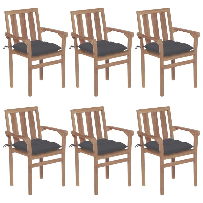 vidaXL Sedie da Giardino Impilabili con Cuscini 6 pz Massello di Teak vidaXL Sedie da Giardino Impilabili con Cuscini 6 pz Massello di Teak
