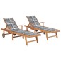 vidaXL Lettini Prendisole 2 pz con Cuscino Grigio a Quadretti in Teak vidaXL Lettini Prendisole 2 pz con Cuscino Grigio a Quadretti in Teak