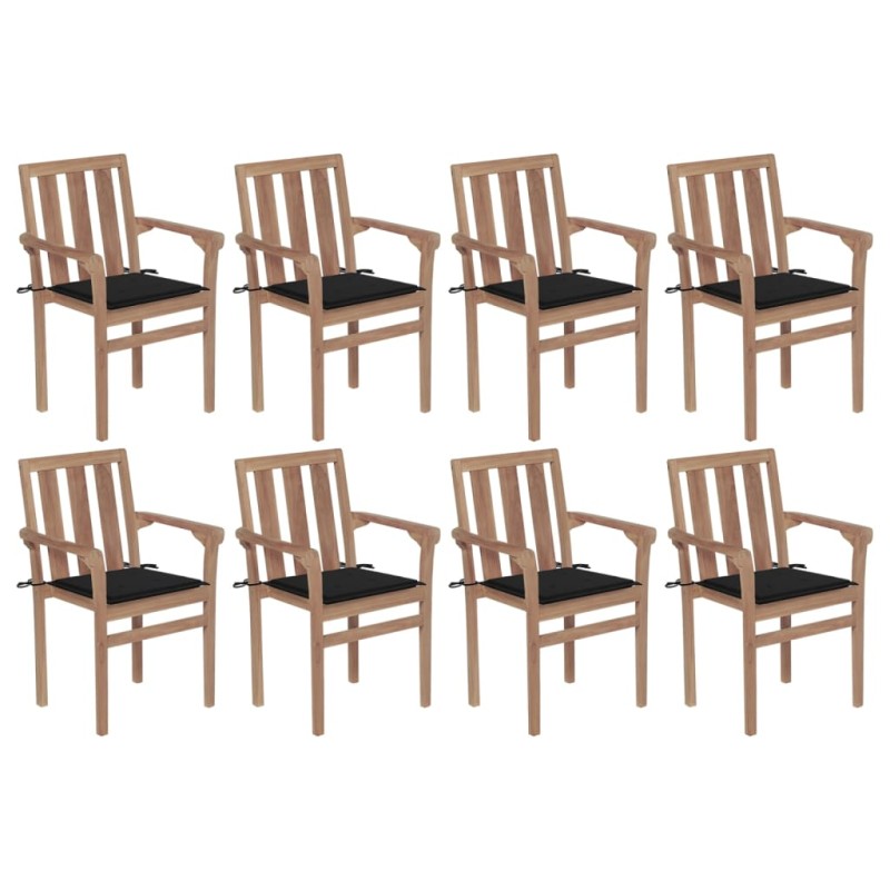 vidaXL Sedie da Giardino Impilabili con Cuscini 8 pz Massello di Teak vidaXL Sedie da Giardino Impilabili con Cuscini 8 pz Massello di Teak