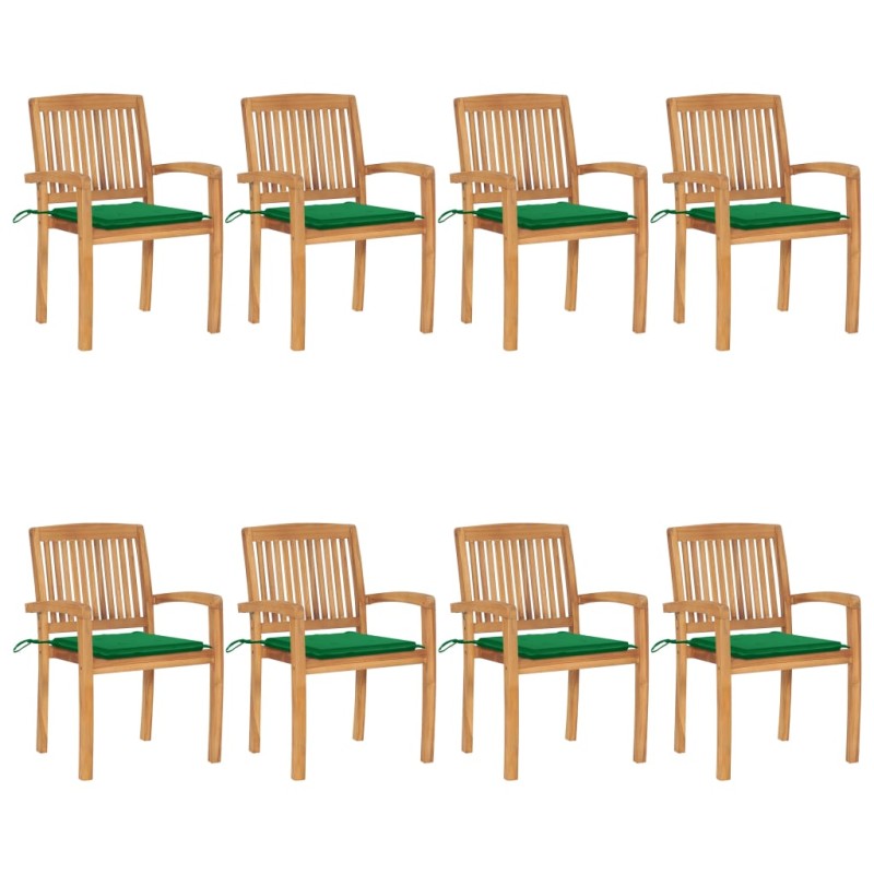 vidaXL Sedie da Giardino Impilabili 8 pz con Cuscini Massello di Teak vidaXL Sedie da Giardino Impilabili 8 pz con Cuscini Massello di Teak