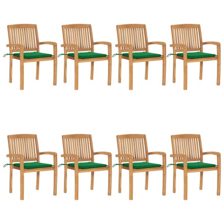 vidaXL Sedie da Giardino Impilabili 8 pz con Cuscini Massello di Teak