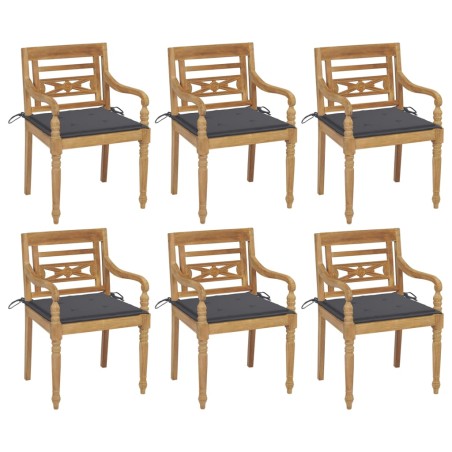 vidaXL Sedie Batavia con Cuscini 6 pz in Legno Massello di Teak