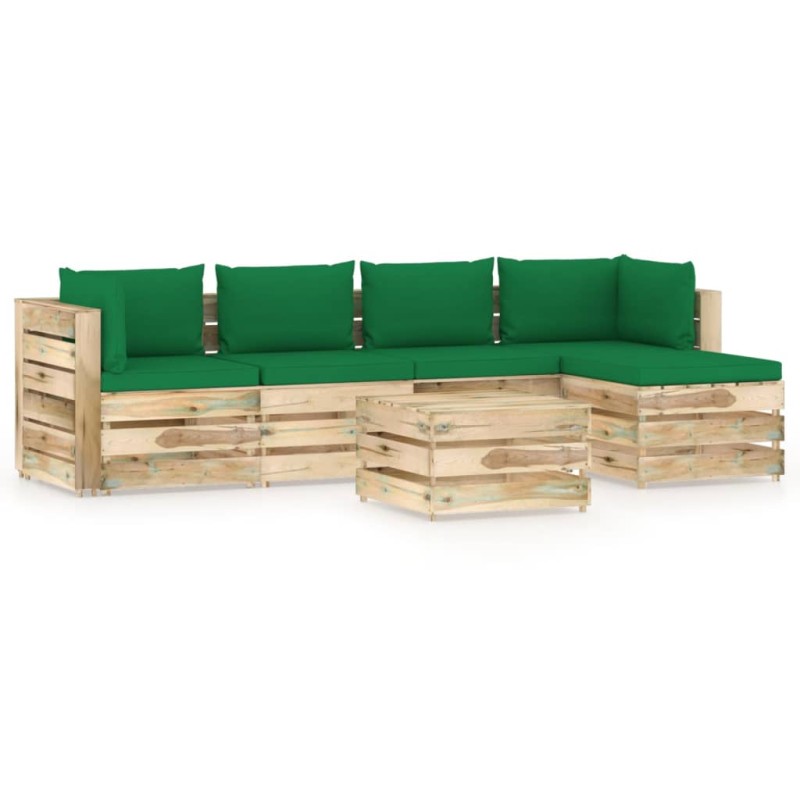 vidaXL Set Salotto da Giardino con Cuscini 6 pz Legno Impregnato Verde vidaXL Set Salotto da Giardino con Cuscini 6 pz Legno Impregnato Verde