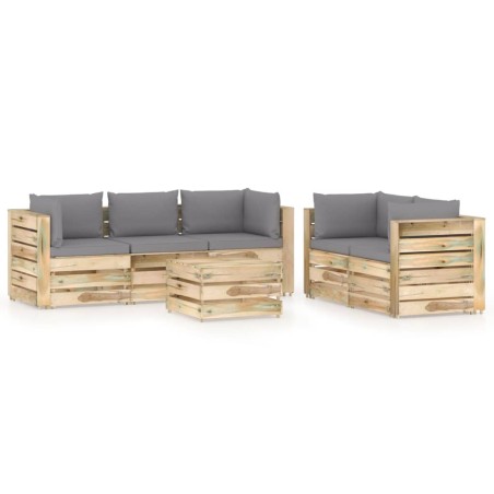 vidaXL Set Divani da Giardino con Cuscini 6 pz Legno Impregnato Verde
