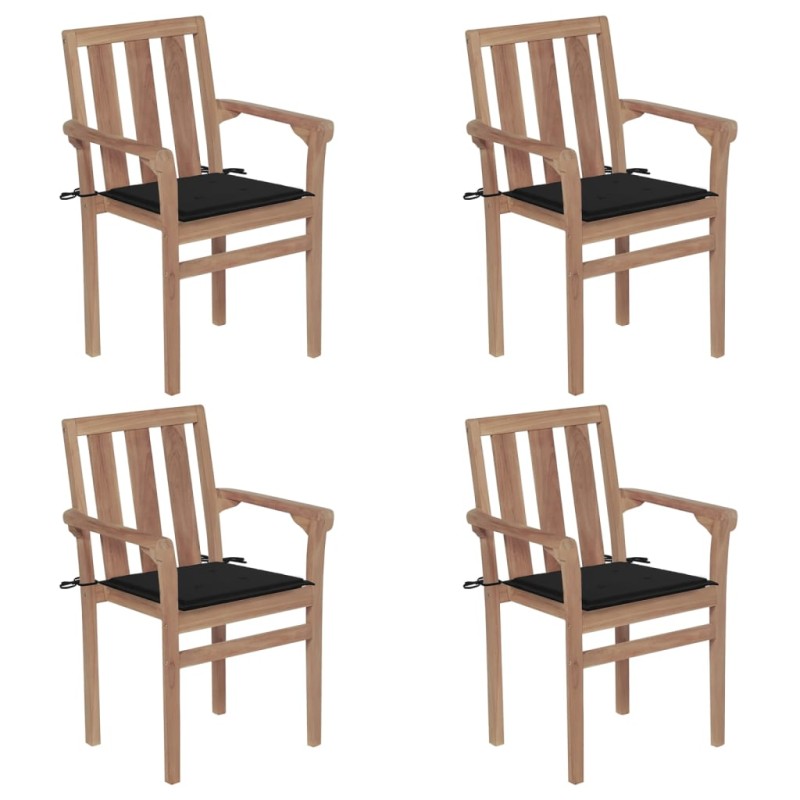 vidaXL Sedie da Giardino Impilabili con Cuscini 4 pz Massello di Teak vidaXL Sedie da Giardino Impilabili con Cuscini 4 pz Massello di Teak