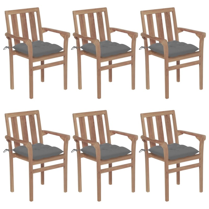 vidaXL Sedie da Giardino Impilabili con Cuscini 6 pz Massello di Teak vidaXL Sedie da Giardino Impilabili con Cuscini 6 pz Massello di Teak