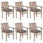 vidaXL Sedie da Giardino Impilabili con Cuscini 6 pz Massello di Teak vidaXL Sedie da Giardino Impilabili con Cuscini 6 pz Massello di Teak