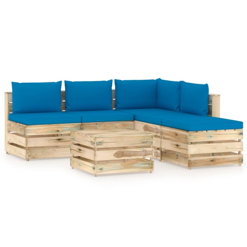 vidaXL Set Salotto da Giardino con Cuscini 6 pz Legno Impregnato Verde vidaXL Set Salotto da Giardino con Cuscini 6 pz Legno Impregnato Verde