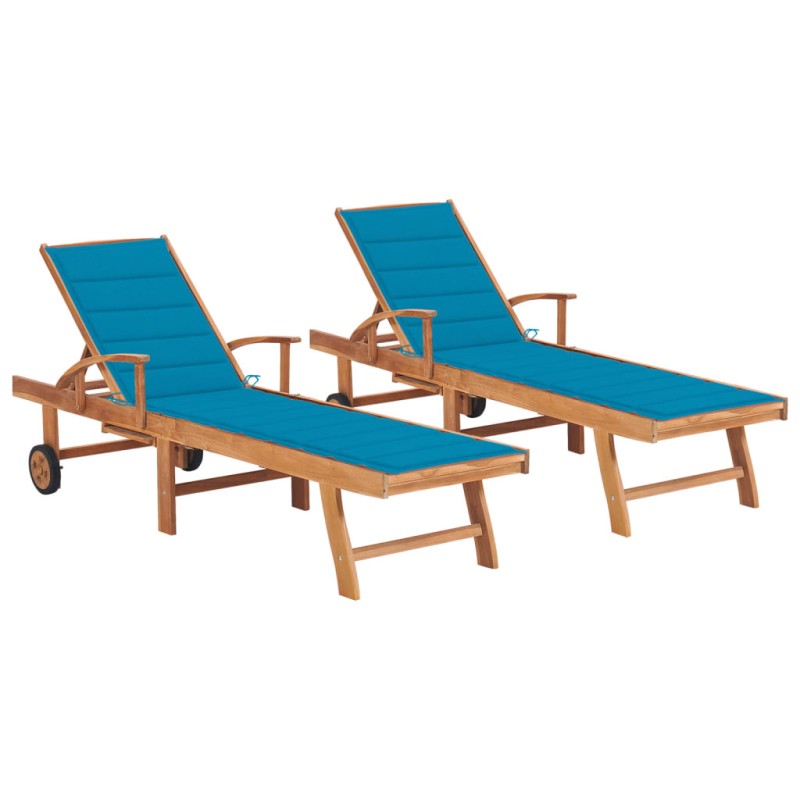 vidaXL Lettini Prendisole 2 pz con Cuscino Blu Legno Massello di Teak vidaXL Lettini Prendisole 2 pz con Cuscino Blu Legno Massello di Teak