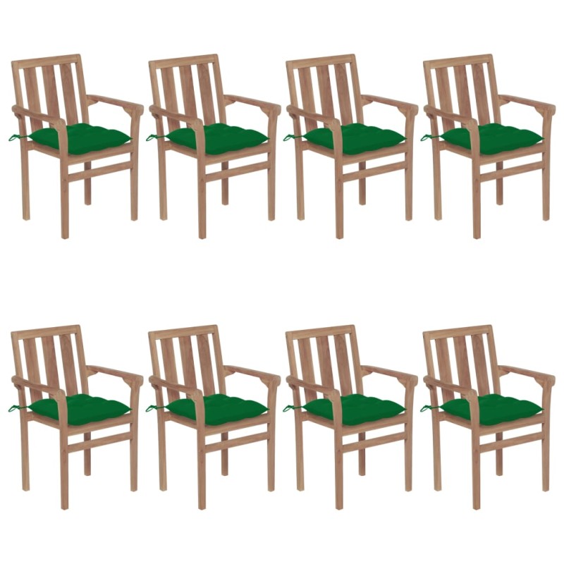 vidaXL Sedie da Giardino Impilabili con Cuscini 8 pz Massello di Teak vidaXL Sedie da Giardino Impilabili con Cuscini 8 pz Massello di Teak