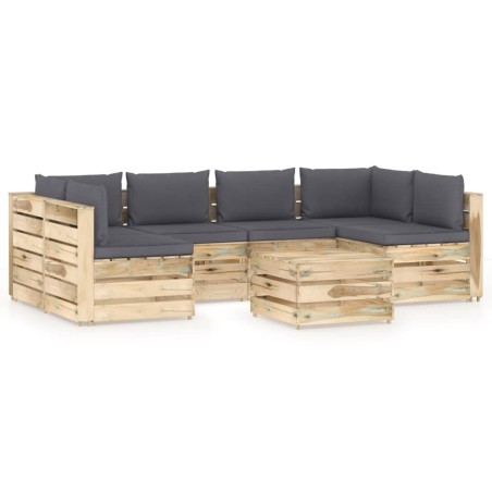 vidaXL Set Divani da Giardino con Cuscini 7 pz Legno Impregnato Verde