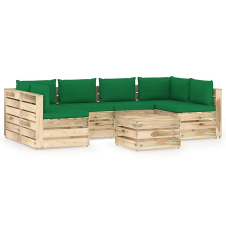 vidaXL Set Divani da Giardino con Cuscini 7 pz Legno Impregnato Verde