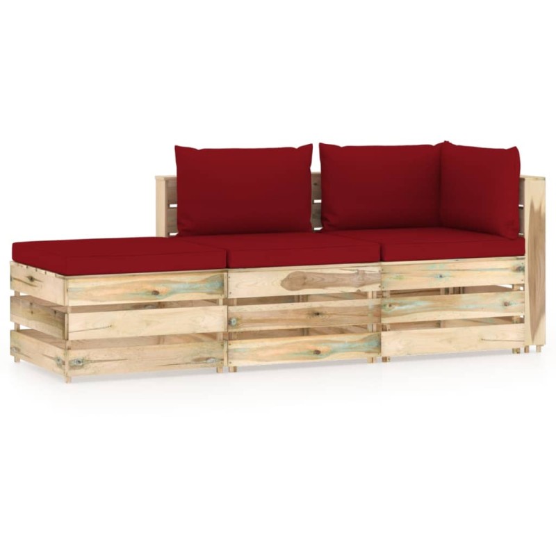 vidaXL Set Salotto da Giardino con Cuscini 3 pz Legno Impregnato Verde vidaXL Set Salotto da Giardino con Cuscini 3 pz Legno Impregnato Verde
