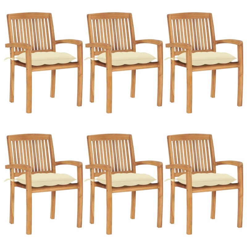 vidaXL Sedie da Giardino Impilabili con Cuscini 6 pz Massello di Teak vidaXL Sedie da Giardino Impilabili con Cuscini 6 pz Massello di Teak