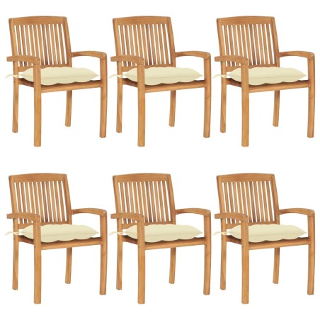vidaXL Sedie da Giardino Impilabili con Cuscini 6 pz Massello di Teak