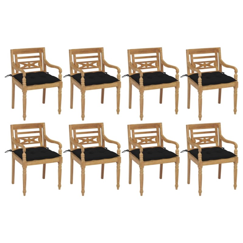 vidaXL Sedie Batavia con Cuscini 8 pz in Legno Massello di Teak vidaXL Sedie Batavia con Cuscini 8 pz in Legno Massello di Teak